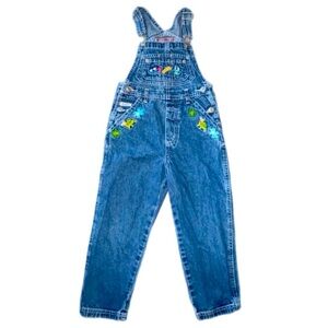 Vintage 90's Revolt Blue Denim Flower Motif Bib Overalls Girls Sz 6-7